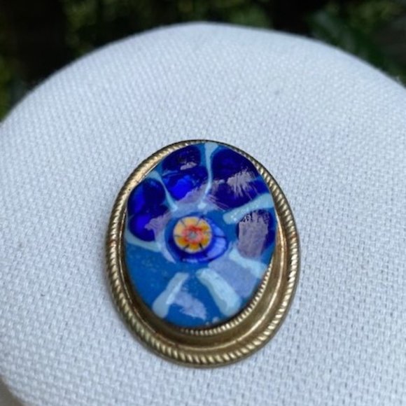 VTG Blue Glass Necklace Brooch Pendant - Picture 4 of 5